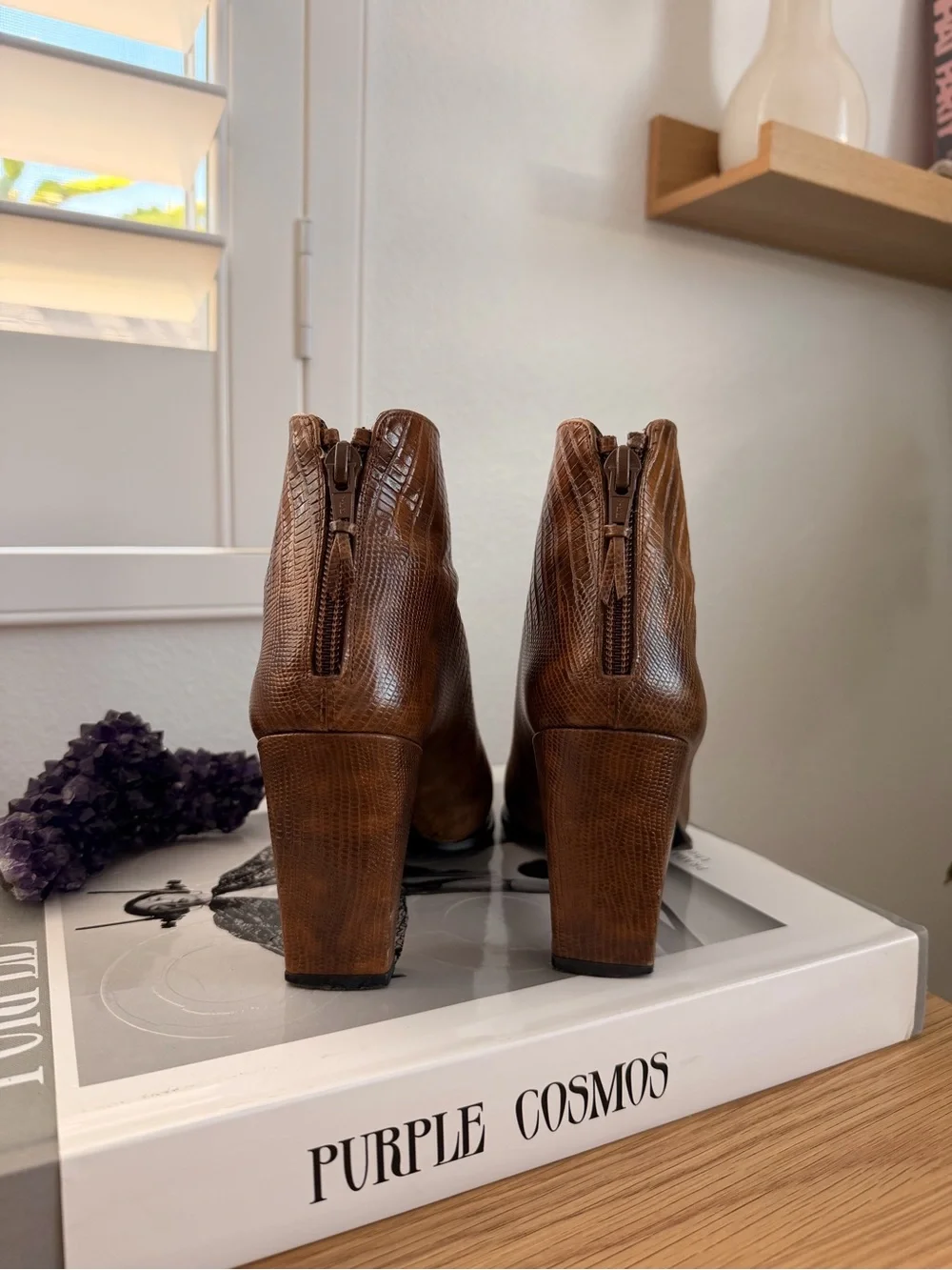 Stuart Weitzman Croc-Embossed Brown Leather Ankle Booties